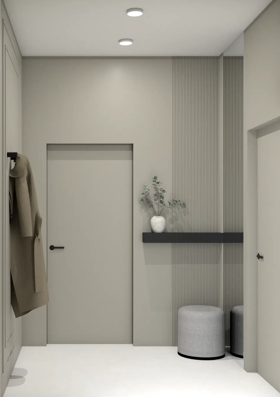 Minimalistyczny korytarz — konsultacja projektowa Heno Studio